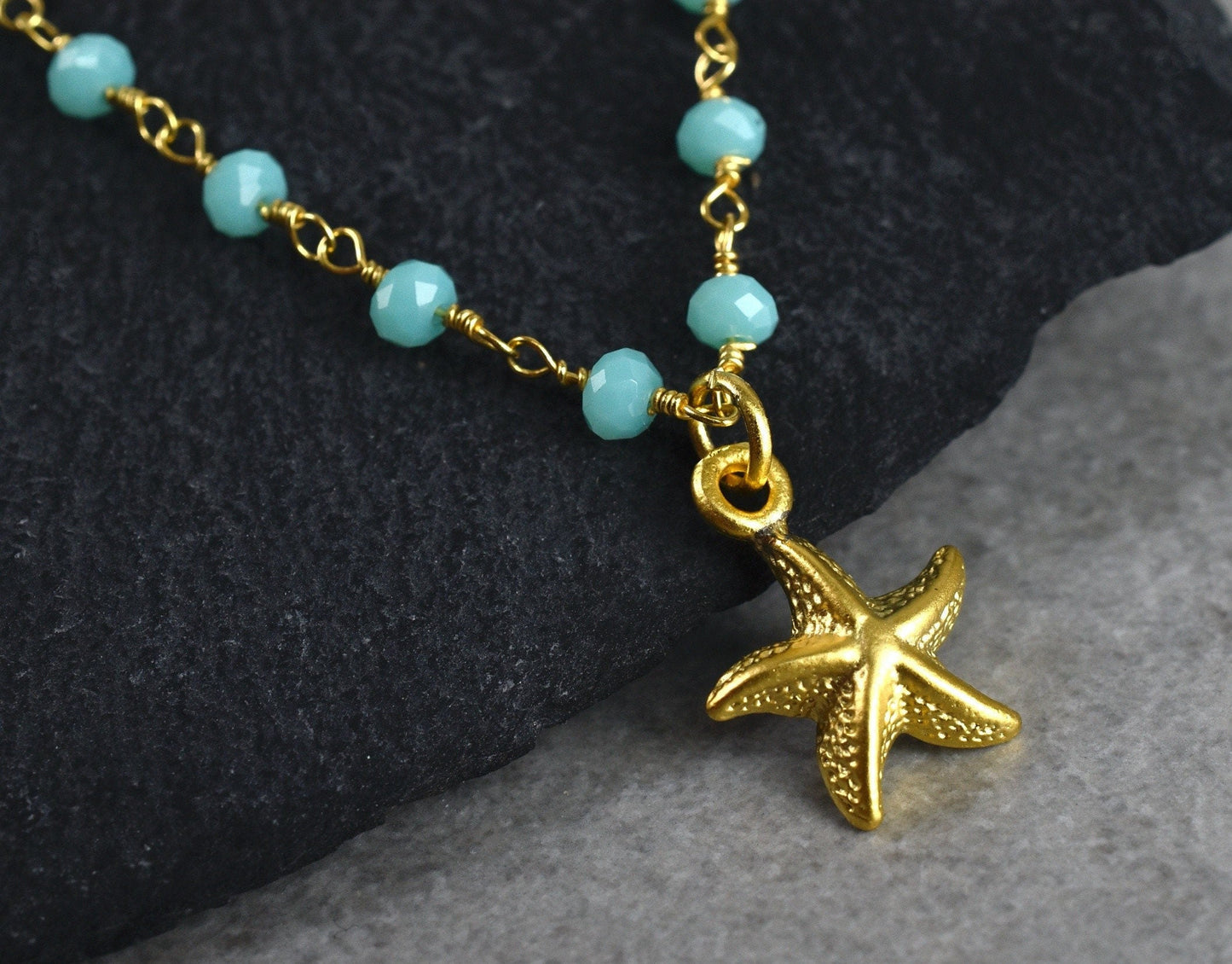 Chalcedon Seeds Gold Necklace - Gold Plated Gem Rondelles Maritime Chain