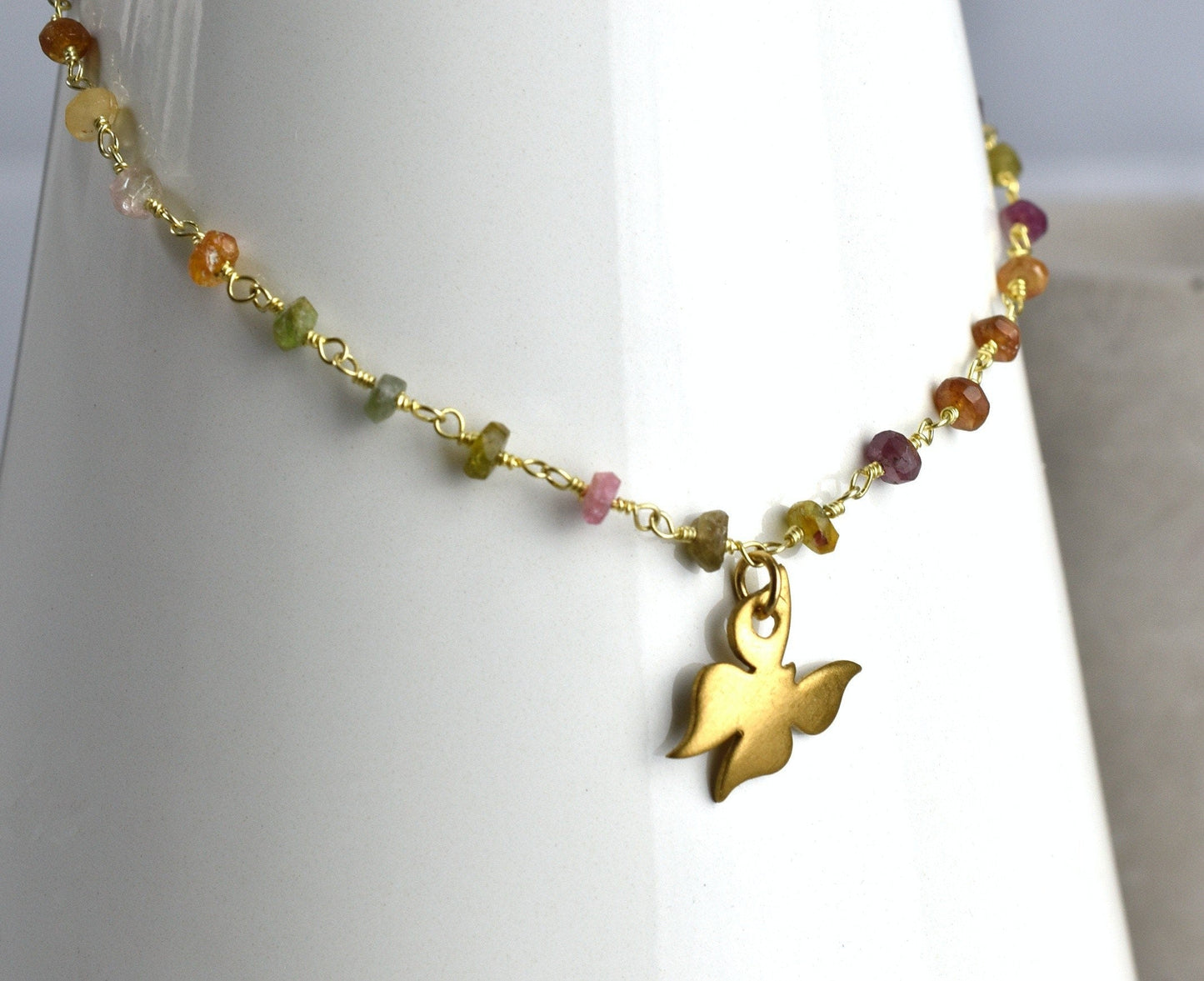Tourmaline Gold Butterfly Necklace - Gemstone Gradient Metamorphosis…