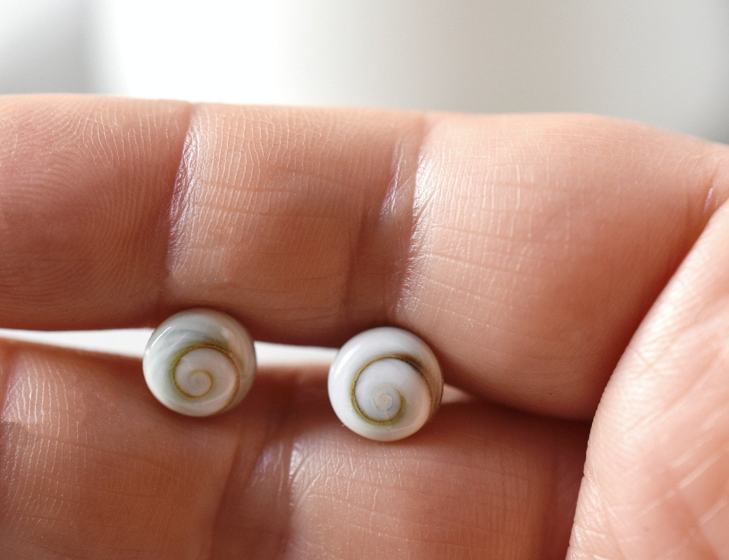 Shiva Eyes Mini Stud Earrings - 925 Sterling Silver Minimalist Shell…