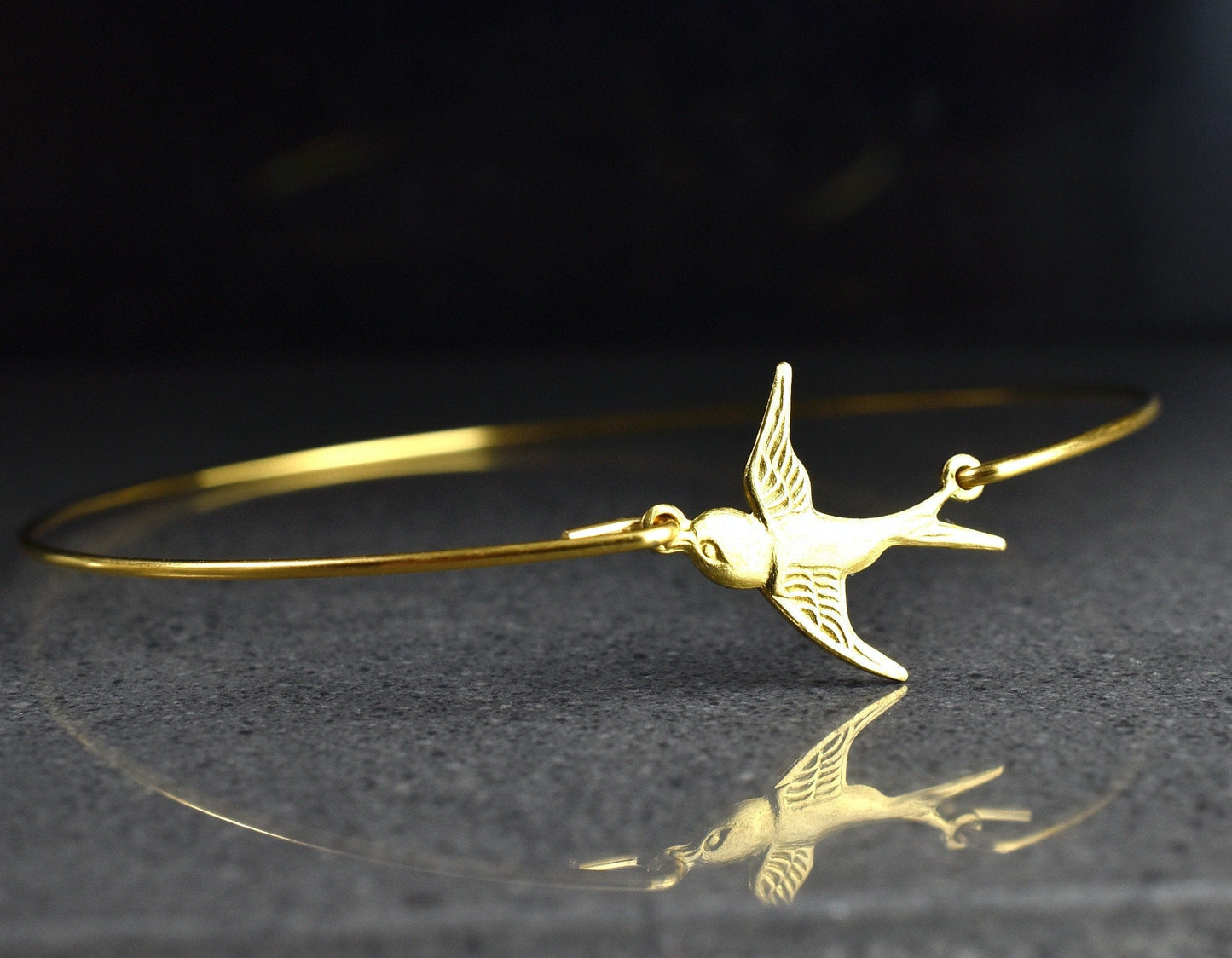 Swallow Flight Gold Bangle - Gold Plated Bird Swallow Freedom Moving…