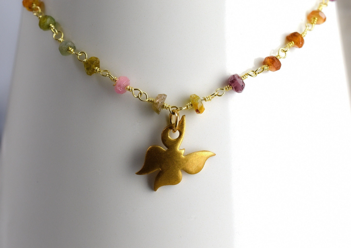 Tourmaline Gold Butterfly Necklace - Gemstone Gradient Metamorphosis…