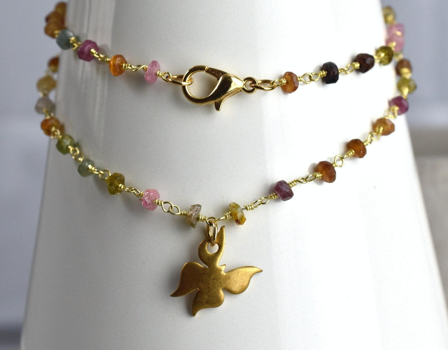 Tourmaline Gold Butterfly Necklace - Gemstone Gradient Metamorphosis…