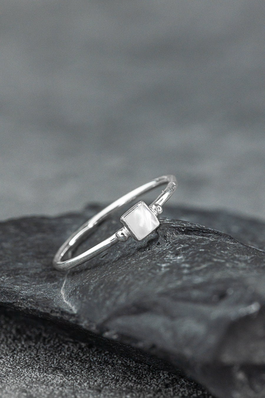 925 Sterling Silver Square Ring Pearl Mutton