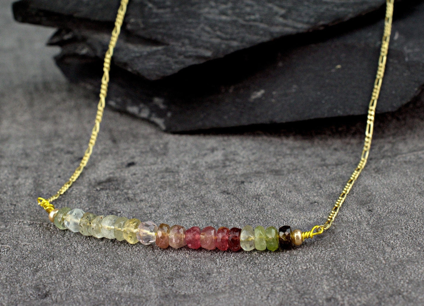 Tourmaline Gemstone Staff Necklace - 925 Sterling Gold Gilded…
