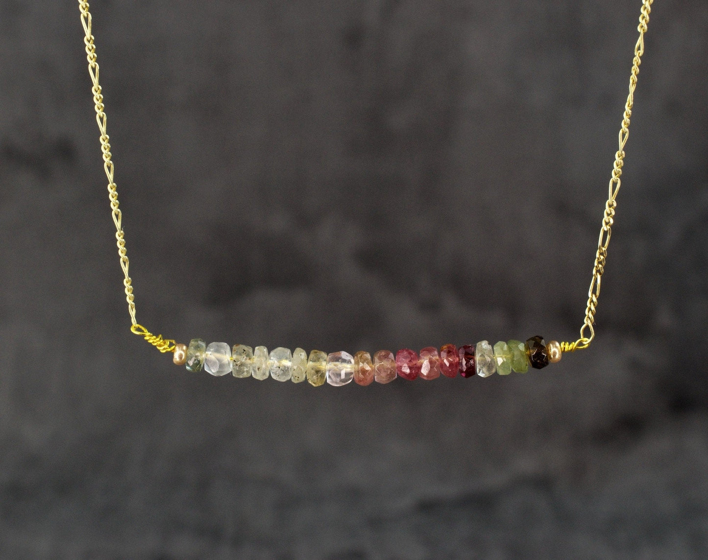 Tourmaline Gemstone Staff Necklace - 925 Sterling Gold Gilded…