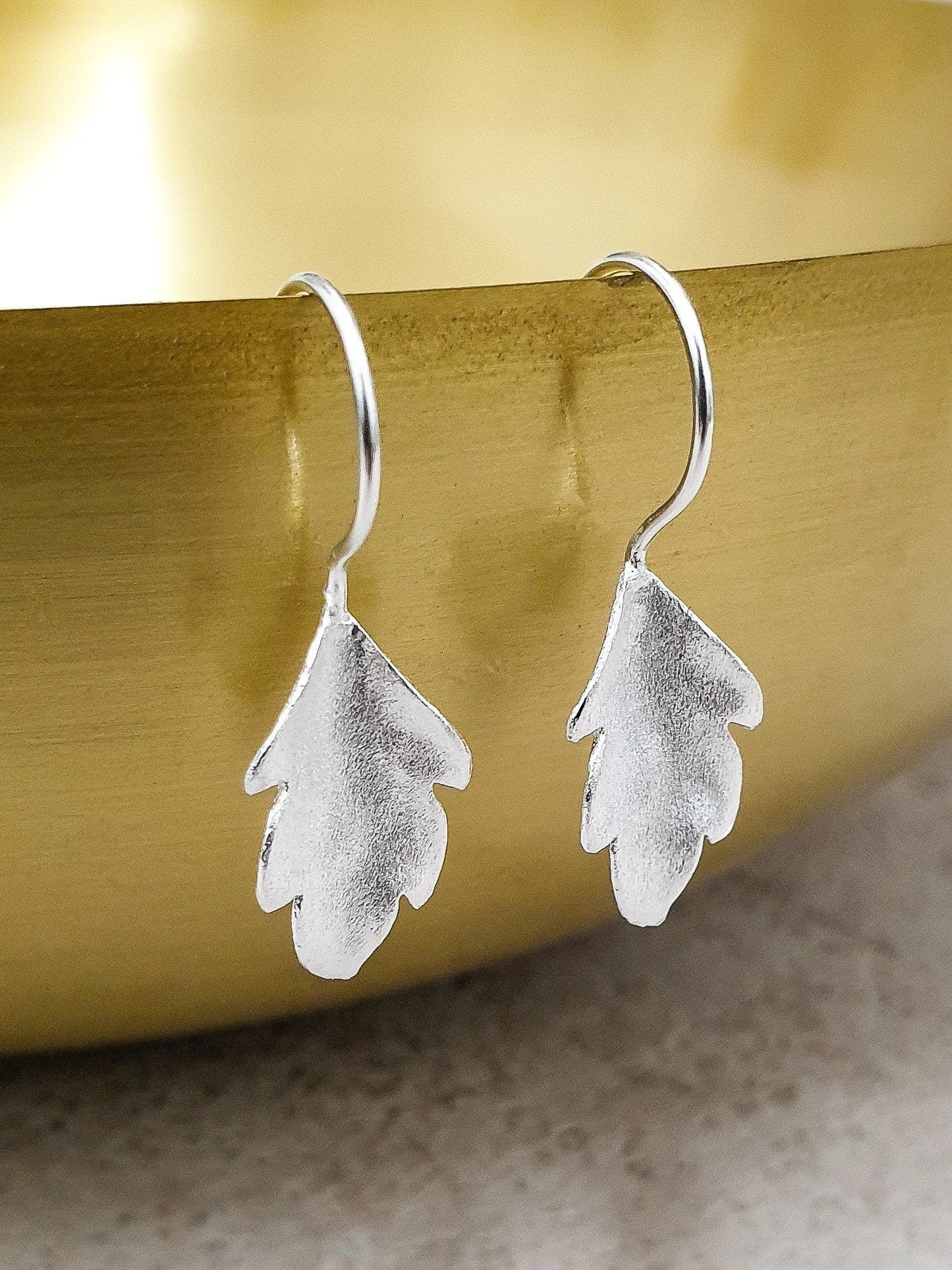 Autumn leaves silver earrings - 925 sterling matt leaves 3D earrings…