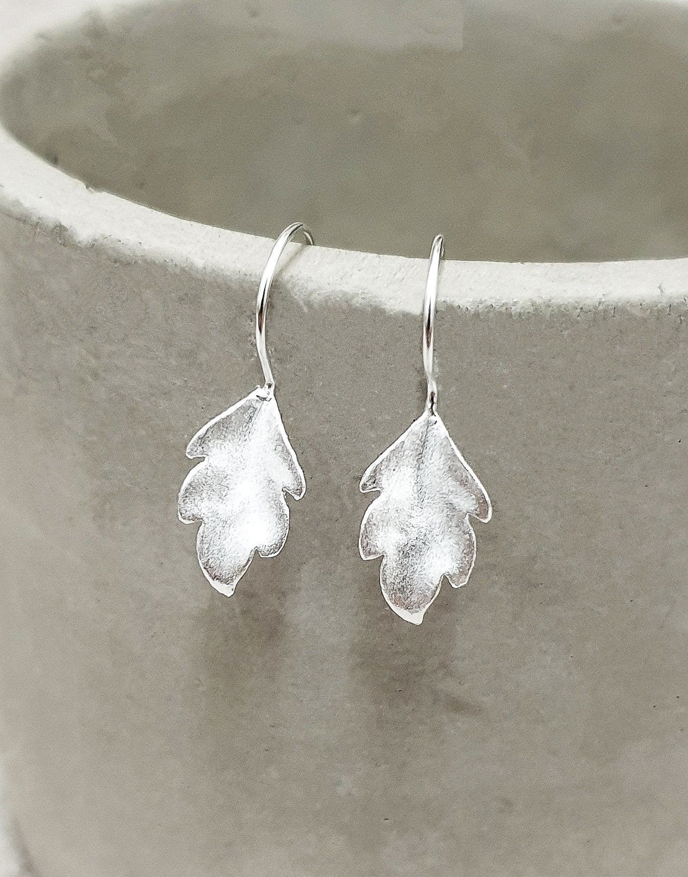 Autumn leaves silver earrings - 925 sterling matt leaves 3D earrings…