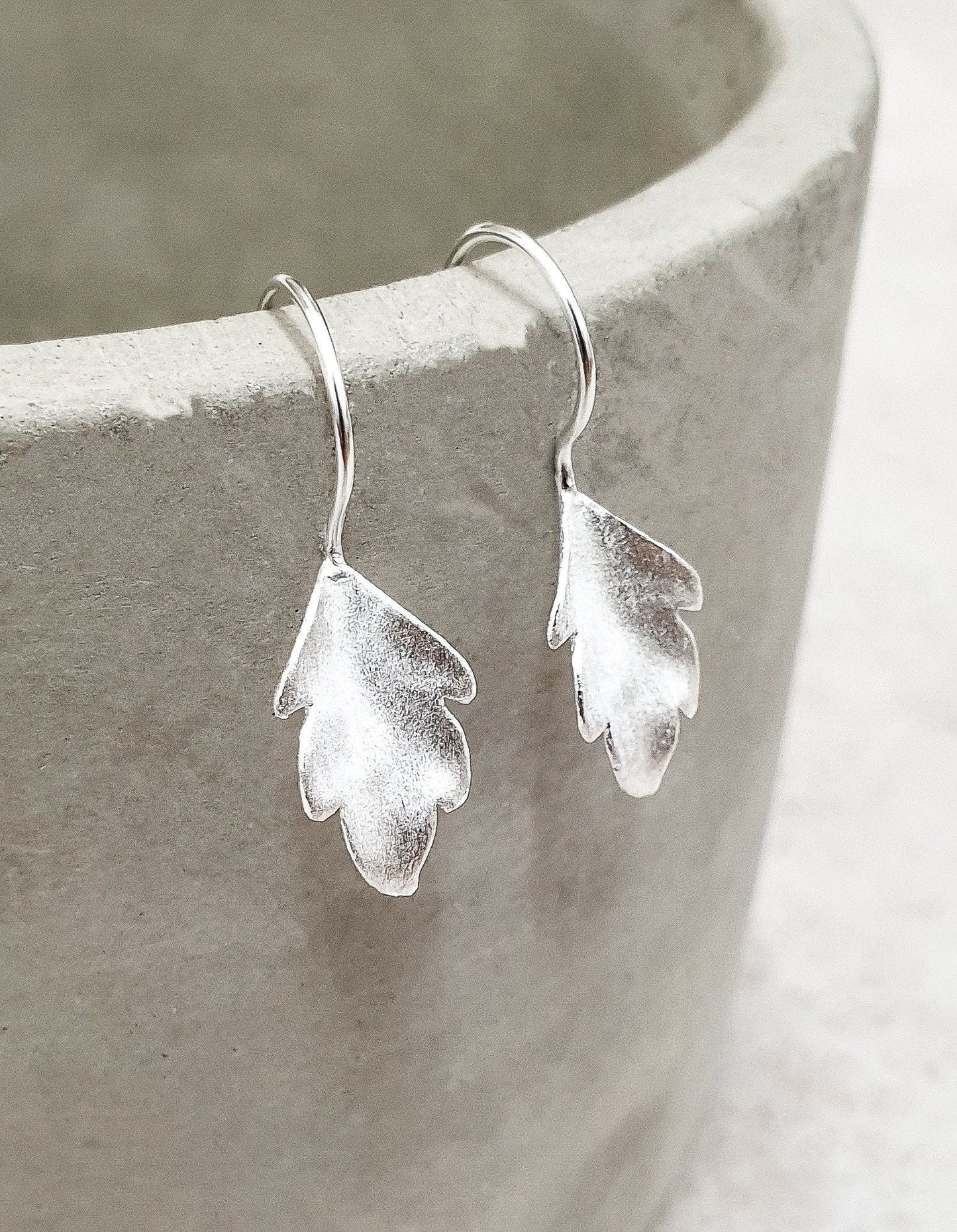 Autumn leaves silver earrings - 925 sterling matt leaves 3D earrings…