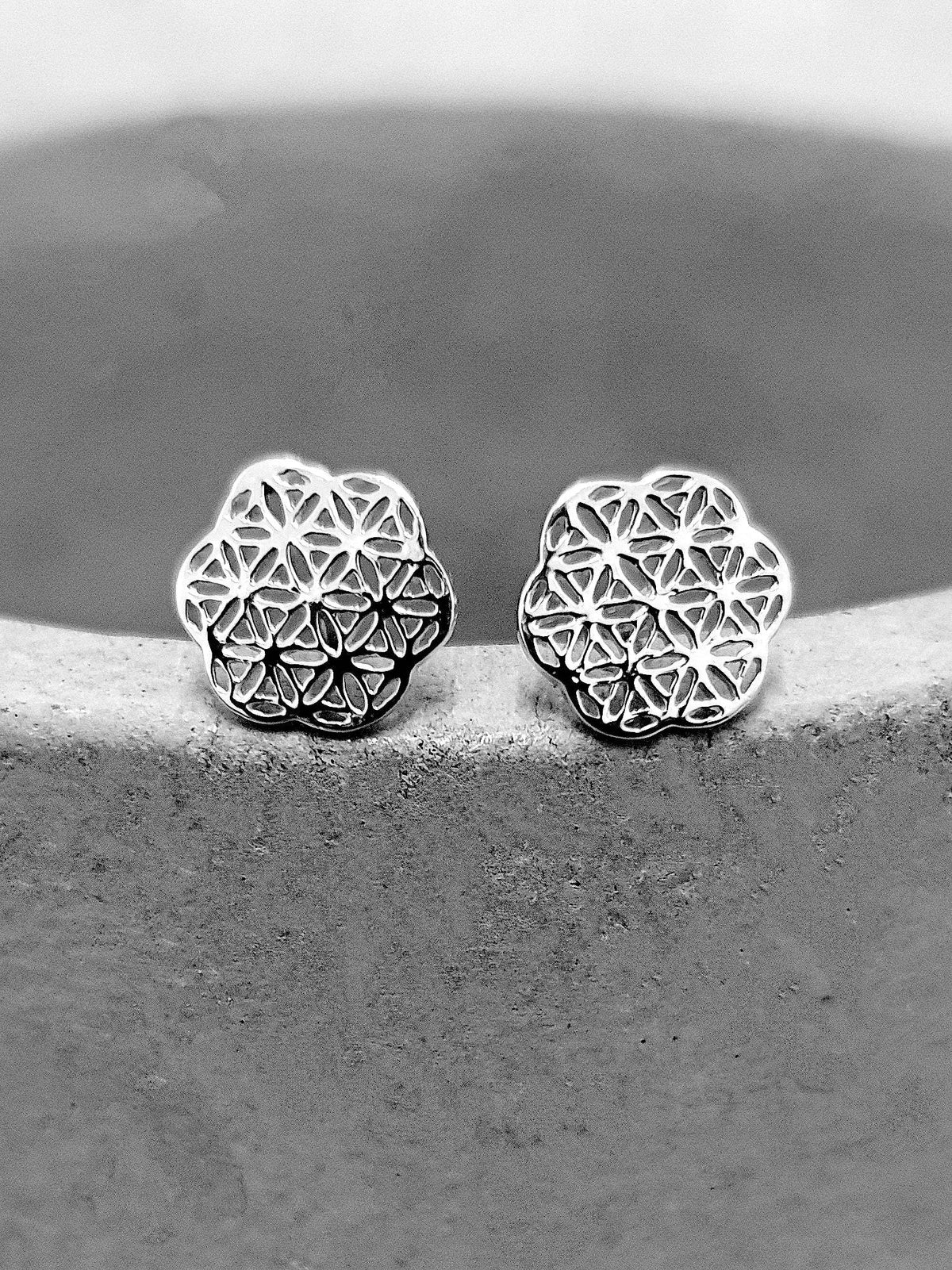 Flower of Life Mini Stud Earrings - 925 Sterling Silver - OHR925-37