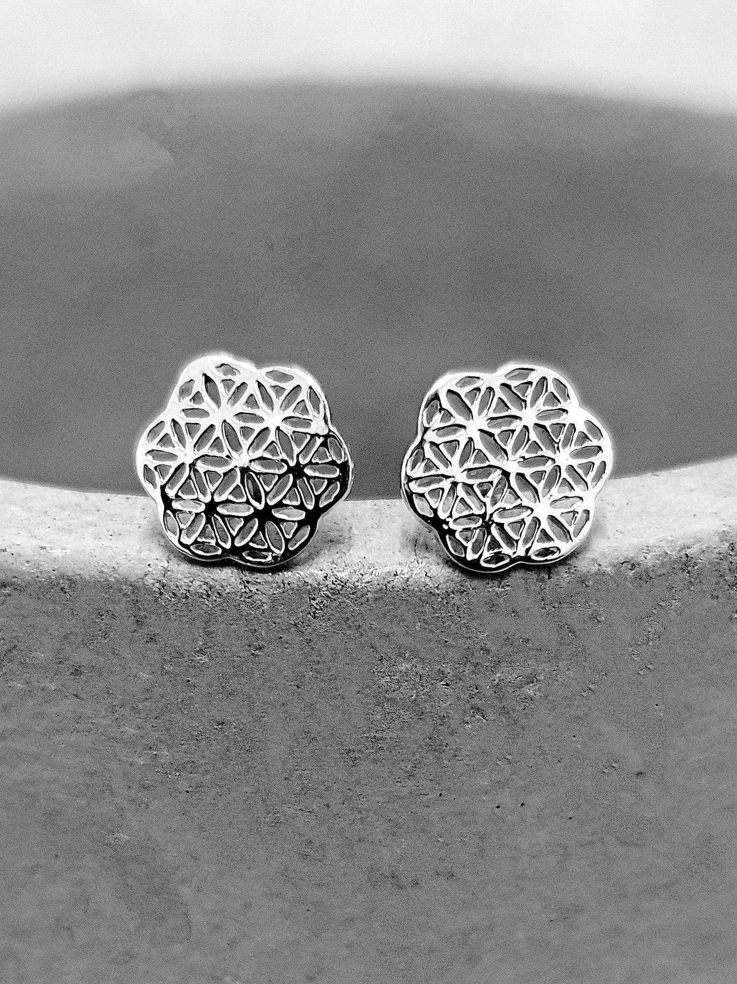 Flower of Life Mini Stud Earrings - 925 Sterling Silver