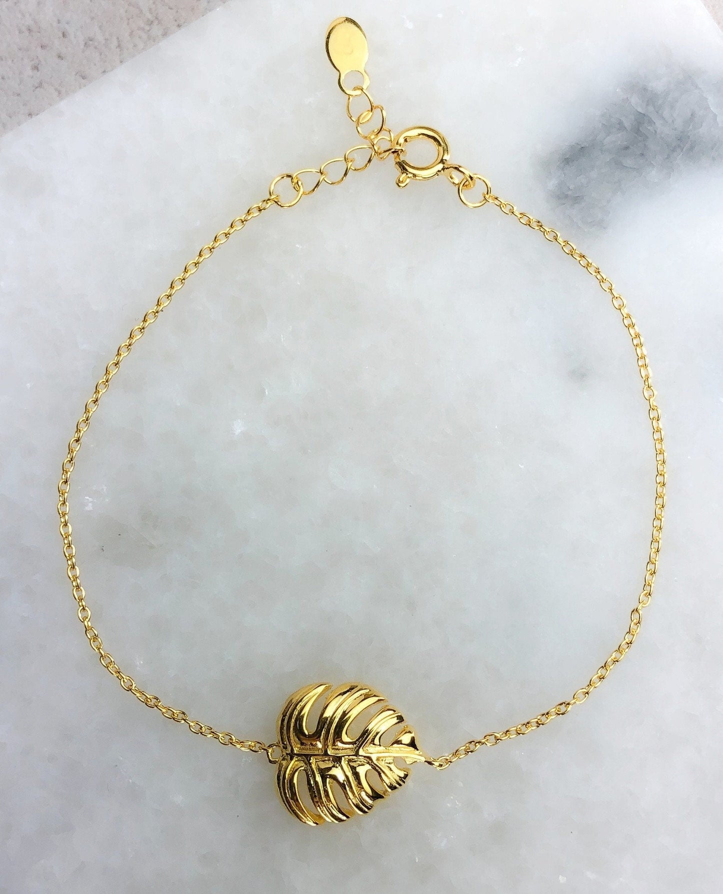 Monstera Leaf Gold Bracelet - 925 Sterling Gold Gilded Nature Jewelry