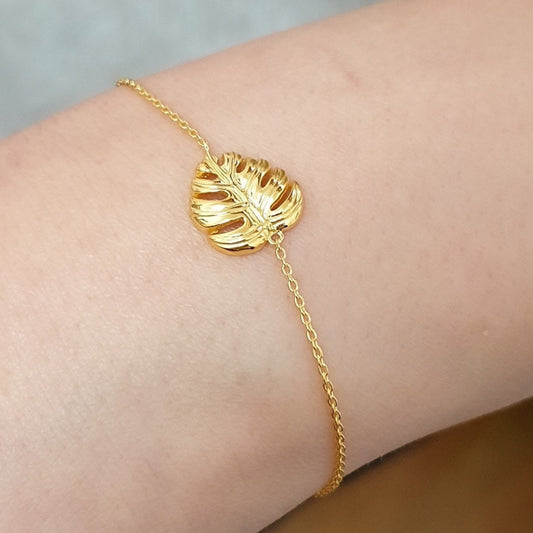 Monstera Leaf Gold Bracelet - 925 Sterling Gold Gilded Nature Jewelry