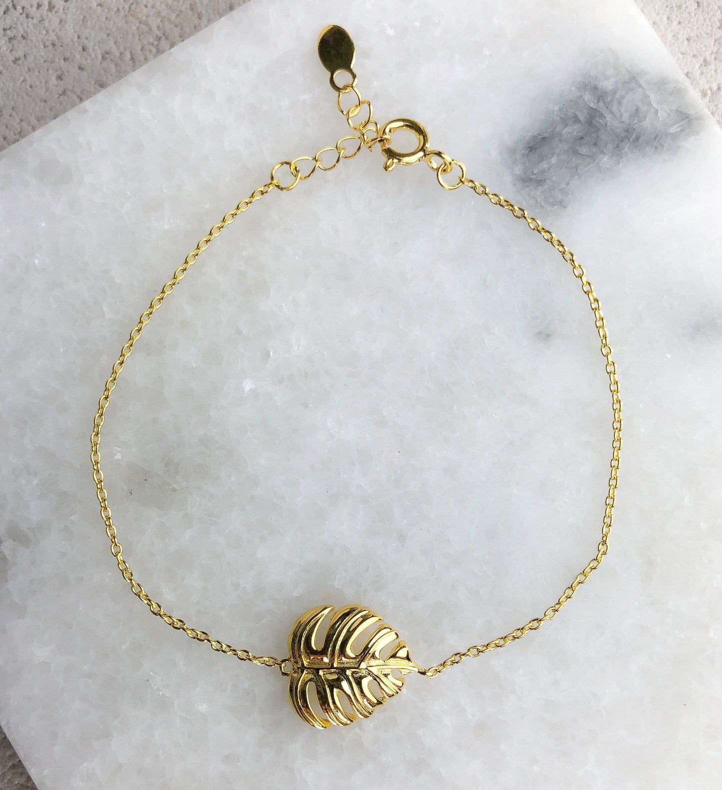 Monstera Leaf Gold Bracelet - 925 Sterling Gold Gilded Nature Jewelry