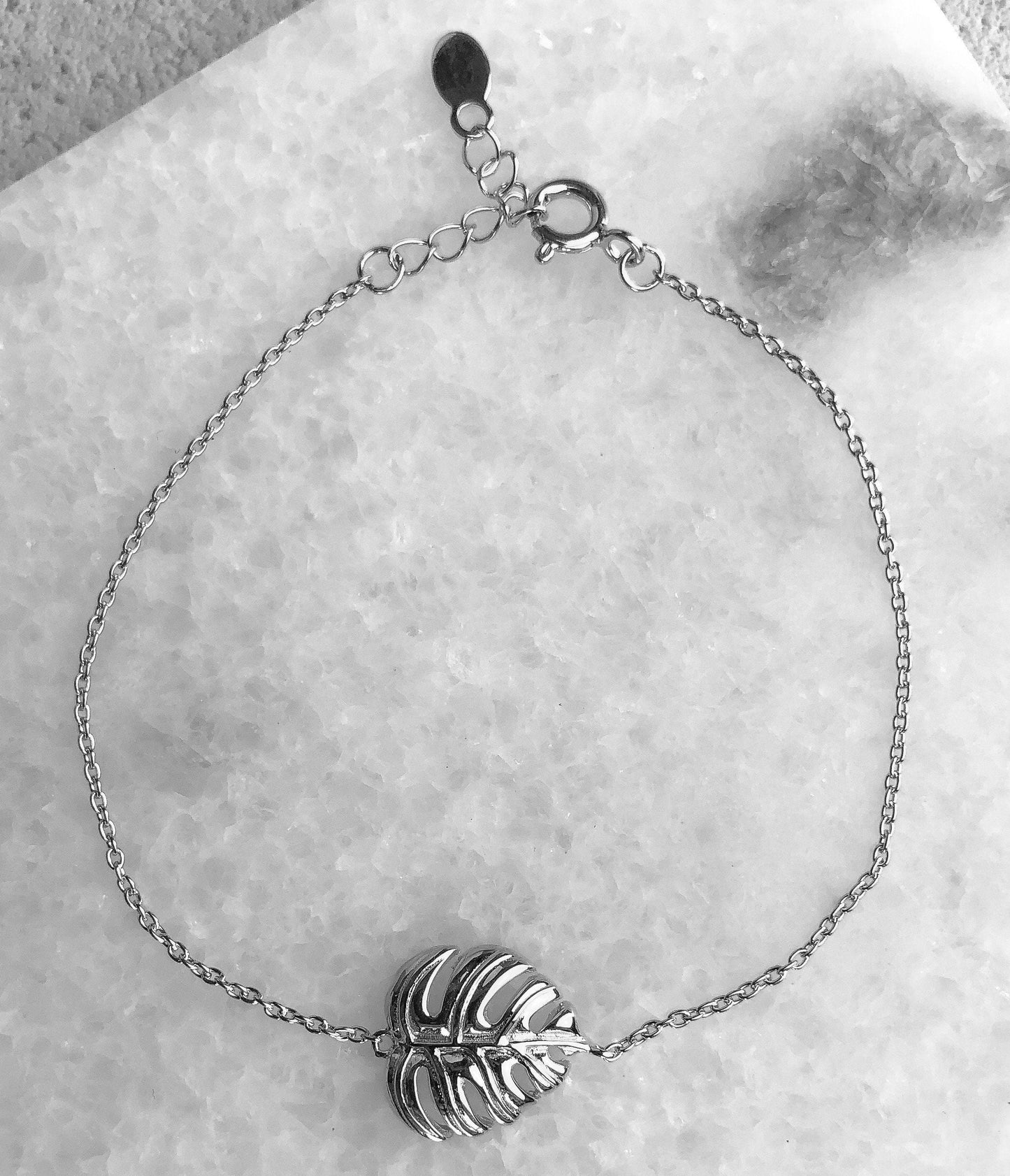 Monstera Leaf Bracelet - 925 Sterling Silver Exotic Plant Nature Jewelry
