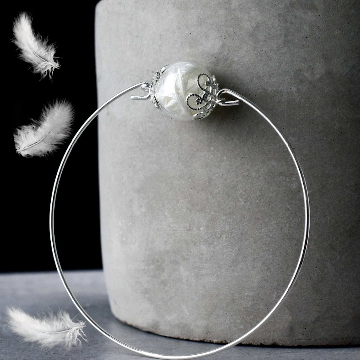 Bangle with real feathers - angel wings jewelry - Retarm-11