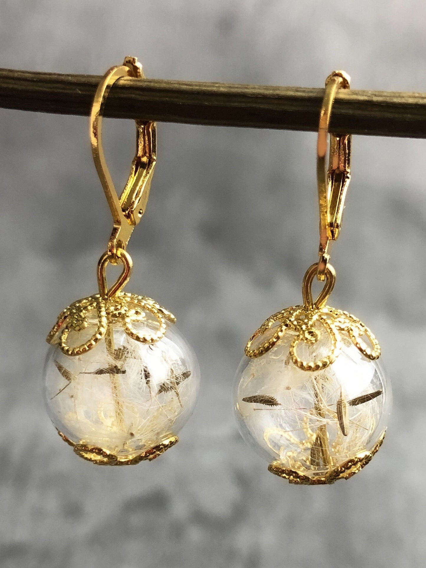 Real Dandelion Earrings - Golden Earrings with Dandelion Seeds — 71