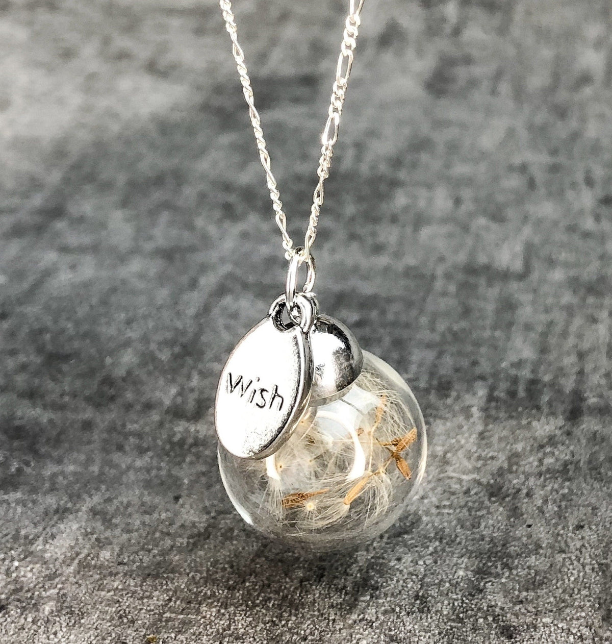 Dandelion Necklace 925 Sterling Silver Wish Make a Wish Terrarium Jewelry - K925-18