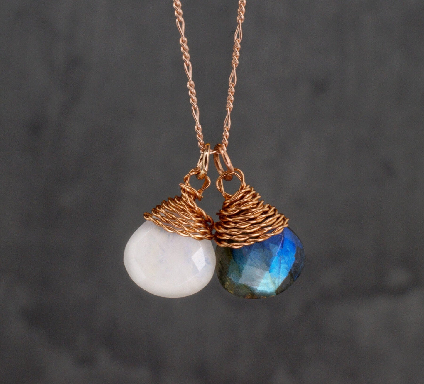Labradorite Moonstone Necklace - 925 Sterling Rose Gold Gold Plated…