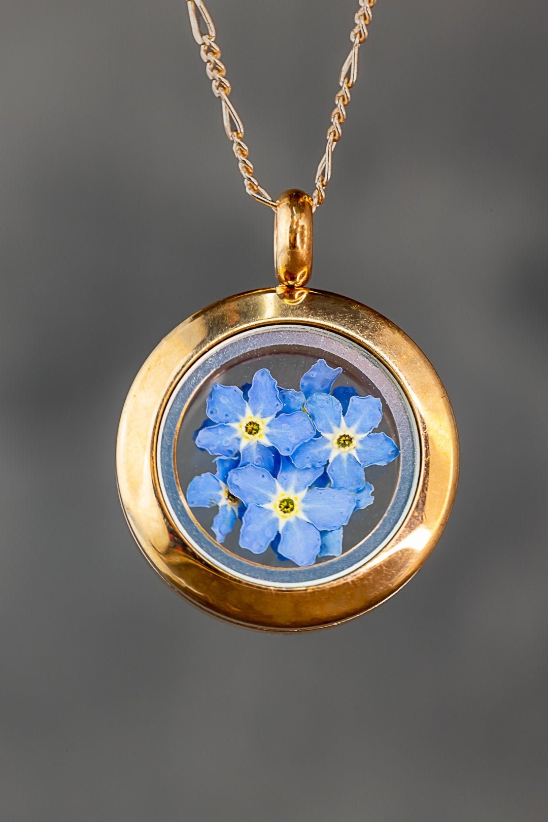 Rosegold gold plated medallion forget-me-not - 925 sterling gold…