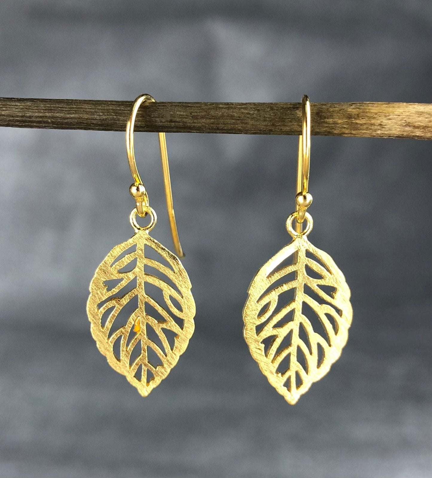Leaf Earrings - 925 Sterling Gold Plated Botanical Drop Earrings — 14