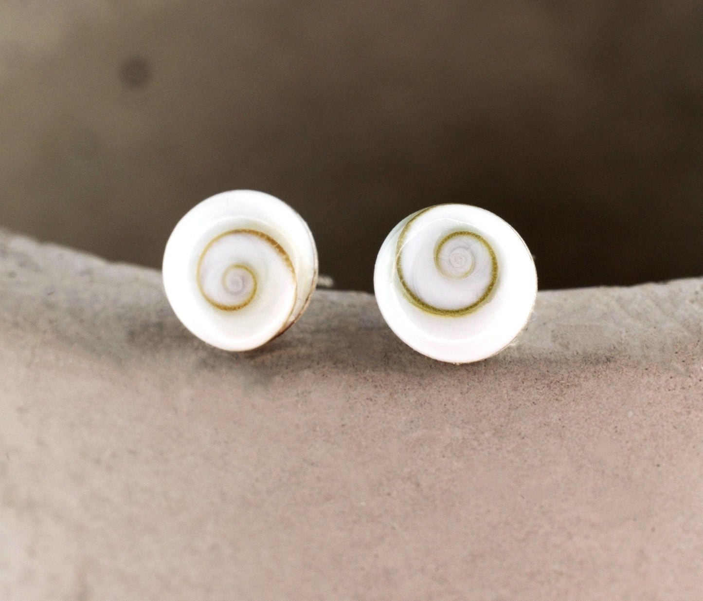 Shiva Eyes Mini Stud Earrings - 925 Sterling Silver Minimalist Shell…