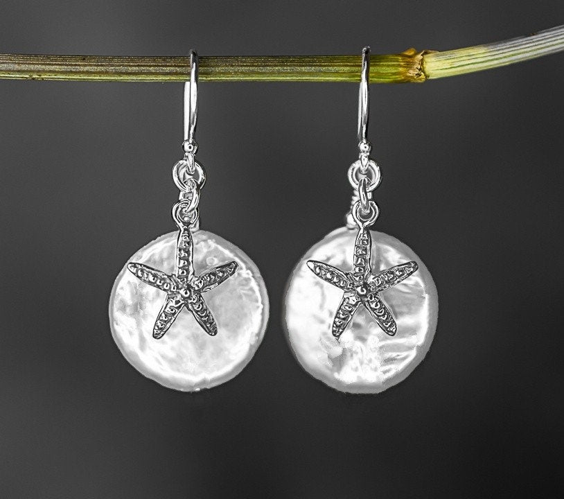Starfish mother of pearl earrings - petite silver luxury minimalist…