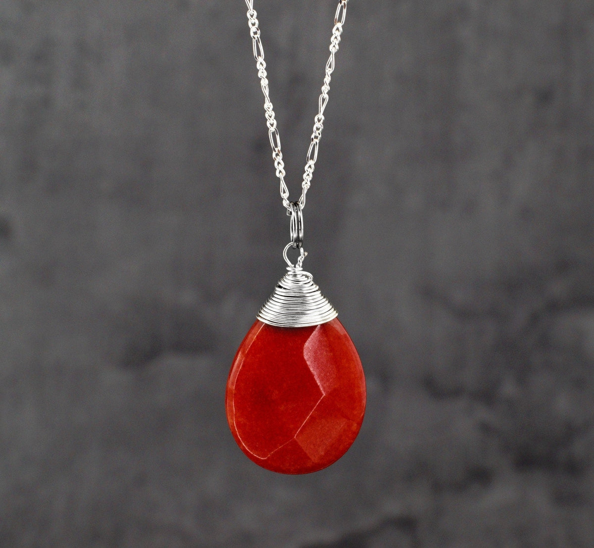 Jade Teardrop Gemstone Pendant - 925 Sterling Silver Necklace - K925-42