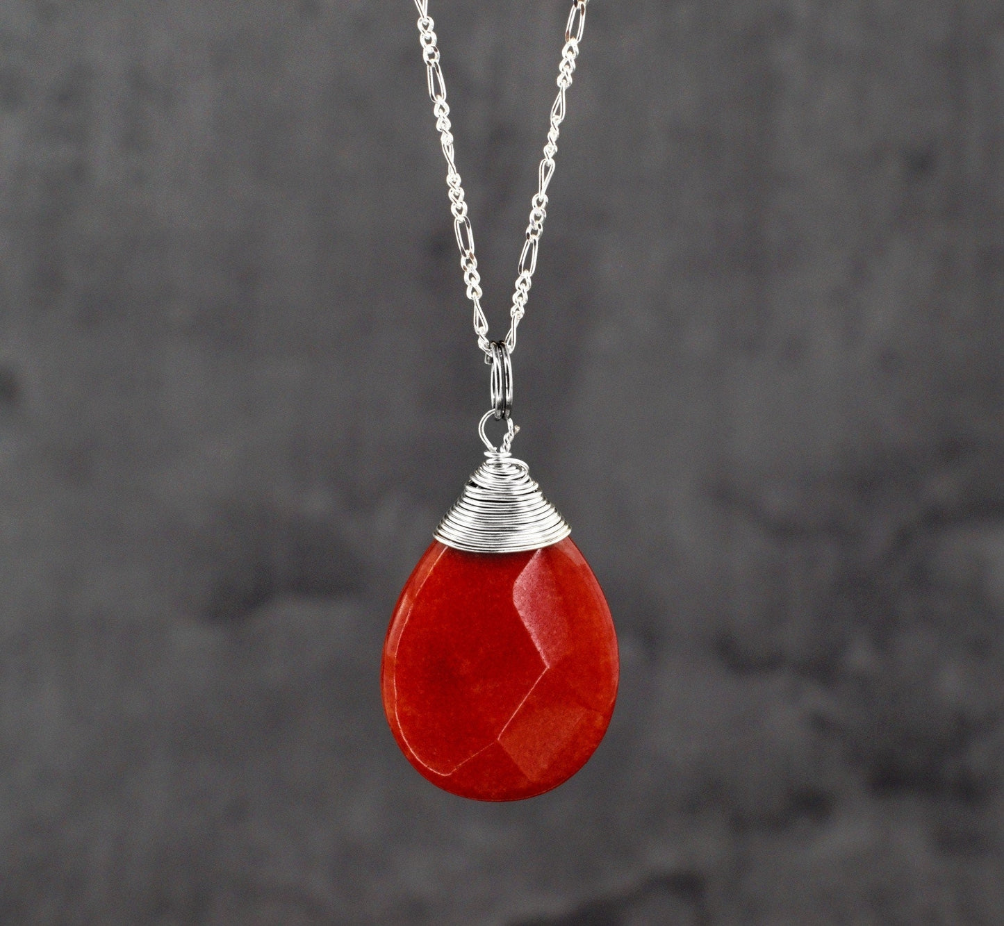 Jade Drop Silver Chain - 925 Sterling Pomegranate Crystal Red Gem…