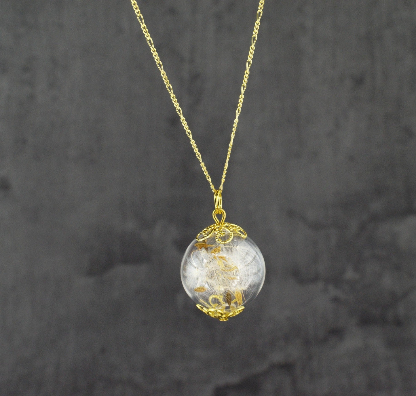 Dandelion Glass Pendant - 925 Sterling Gold Gilded Dandelion Seeds…
