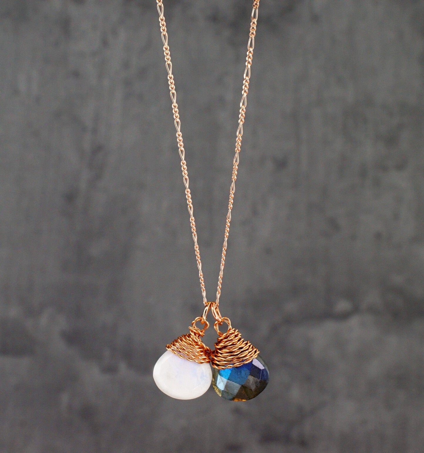 Labradorite Moonstone Necklace - 925 Sterling Rose Gold Gold Plated…