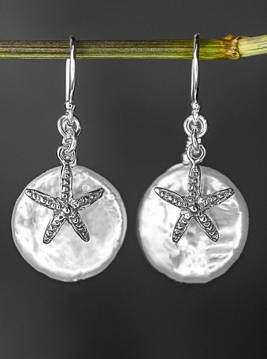 Starfish mother of pearl earrings - petite silver luxury minimalist…