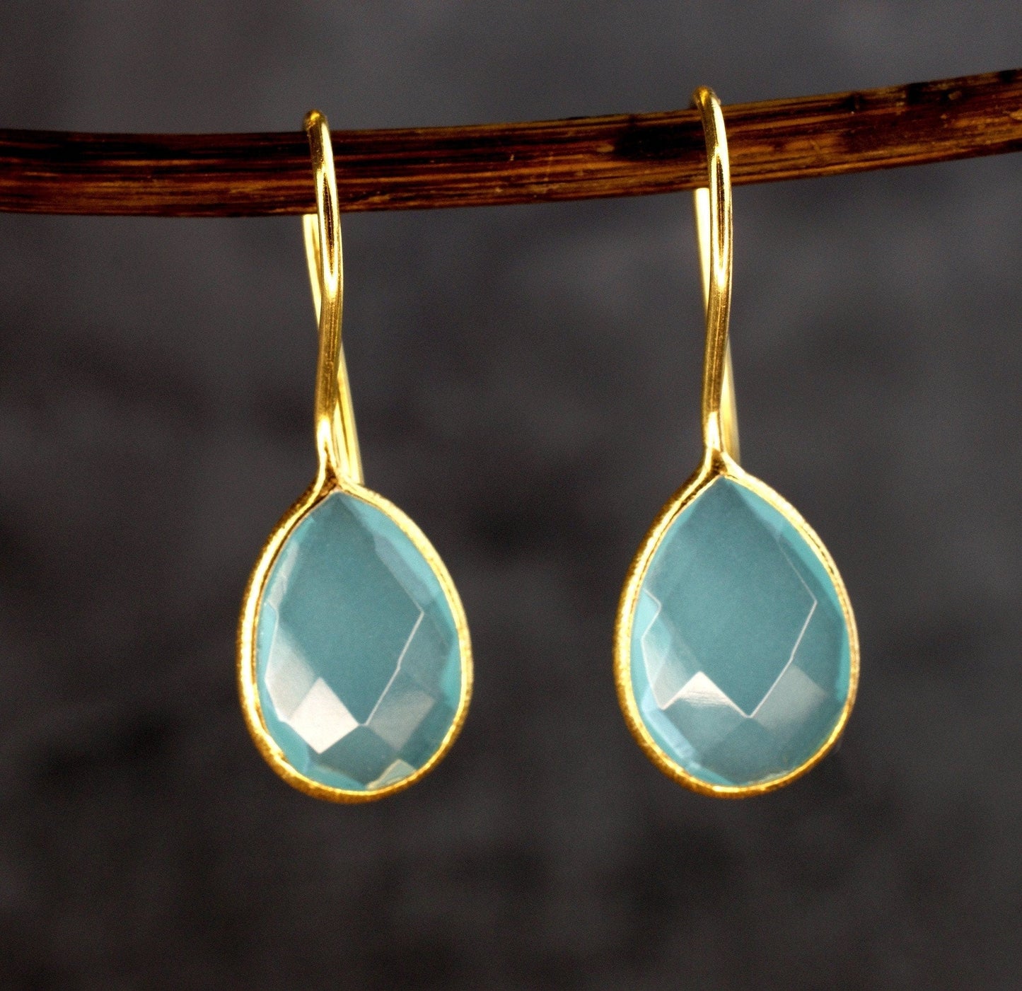 Aquamarine Gold Earrings - 925 Sterling Gilded Luxurious Gem…