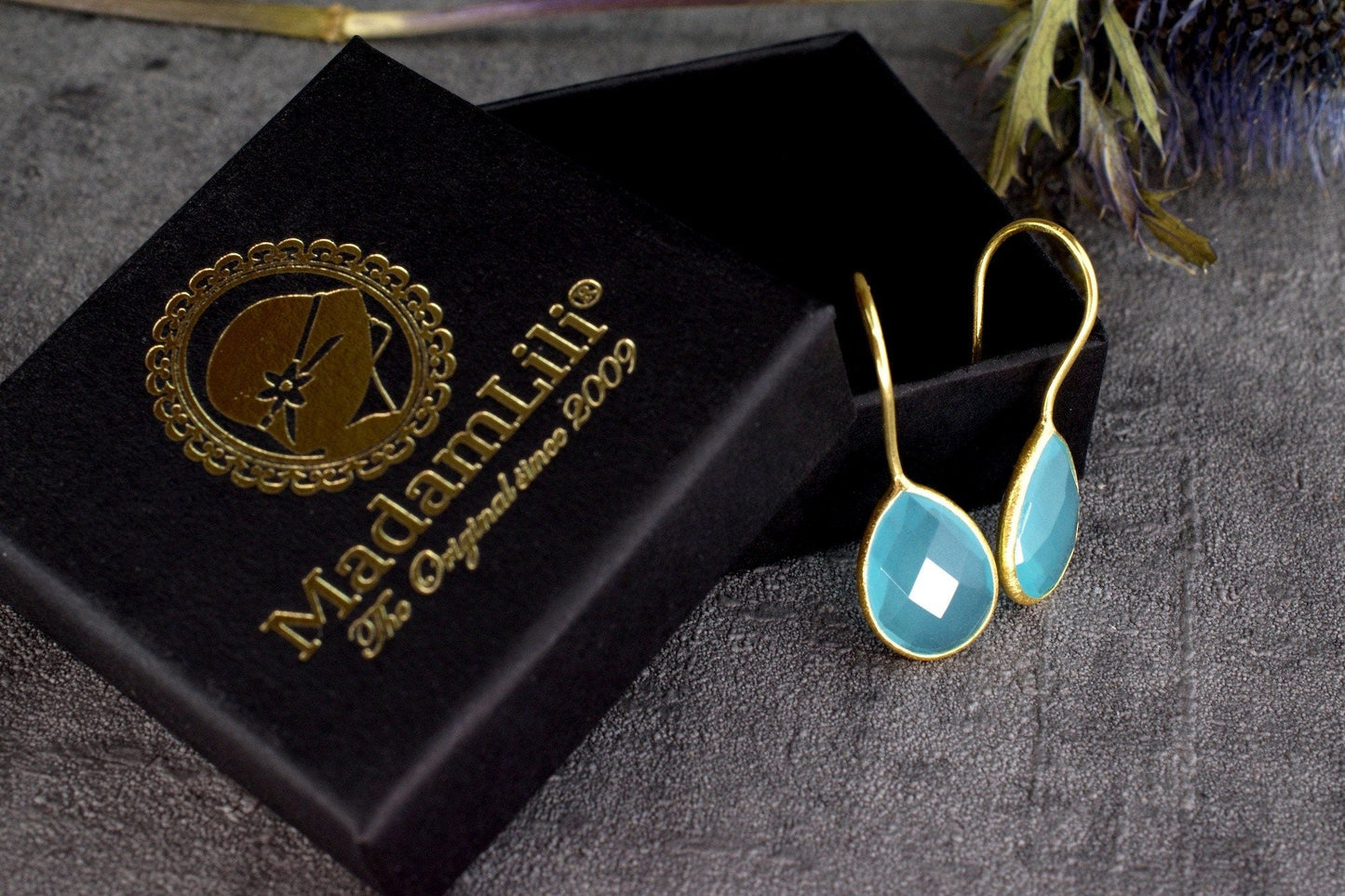 Aquamarine Gold Earrings - 925 Sterling Gilded Luxurious Gem…