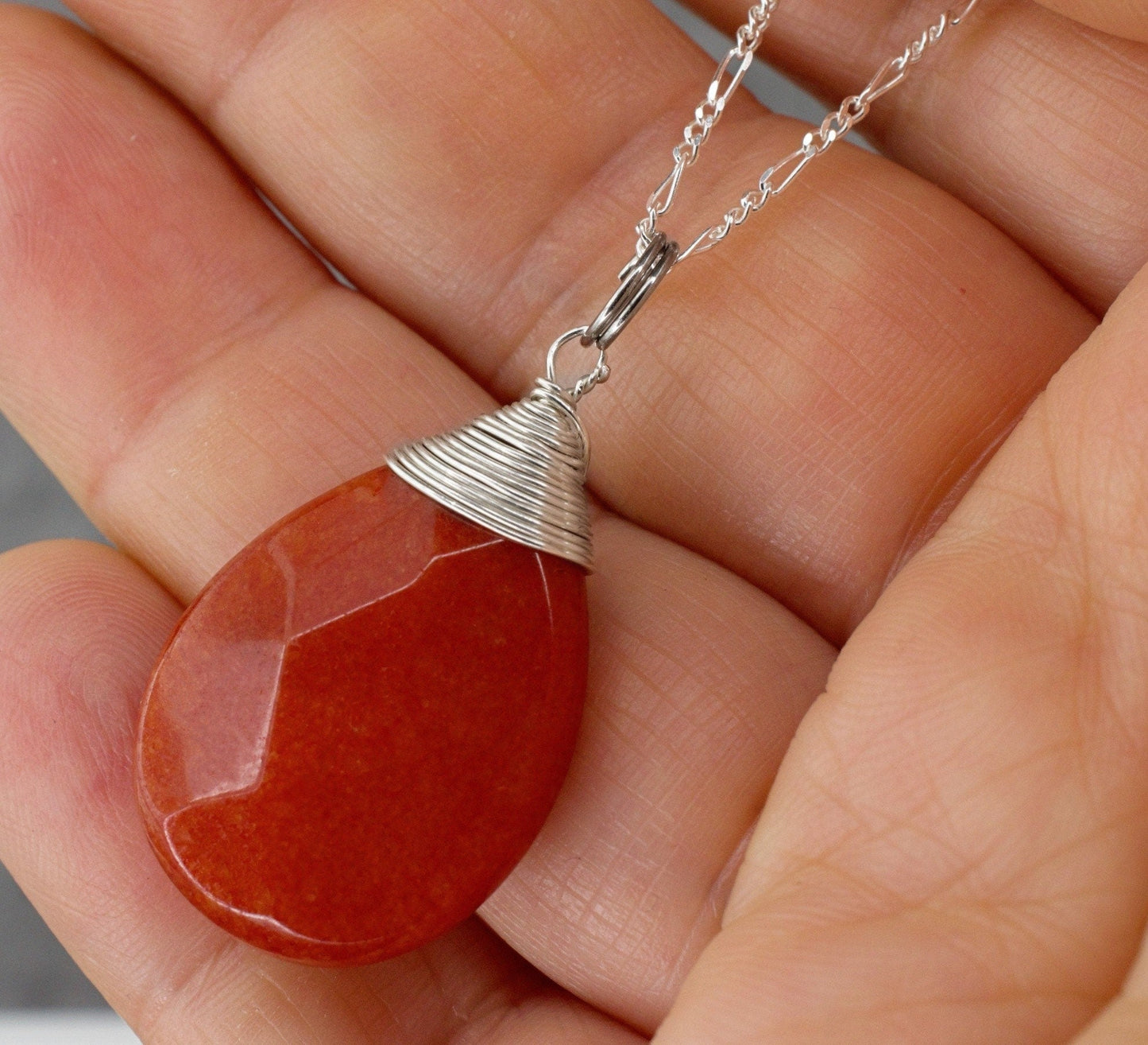 Jade Drop Silver Chain - 925 Sterling Pomegranate Crystal Red Gem…