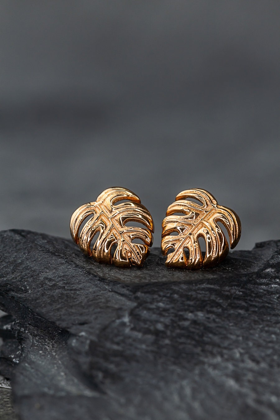 Monstera Leaf Stud Earrings - 925 Rosegold Gold Plated Exotic Leaves…