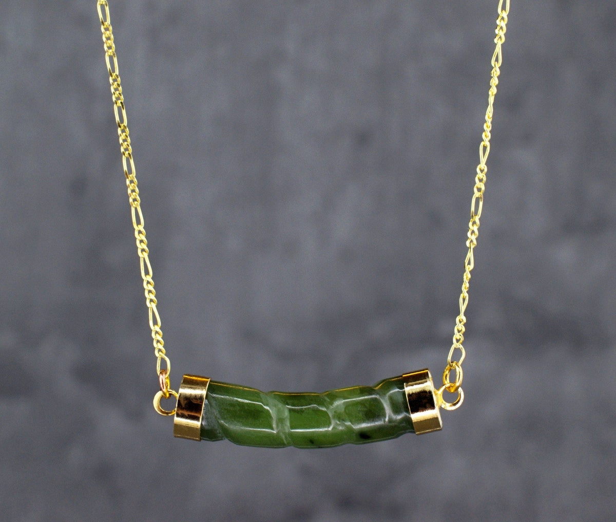 Jade Bar Gold Necklace - 925 Sterling Gold-plated Crystal Green Gemstone Oriental Necklace - K925-93