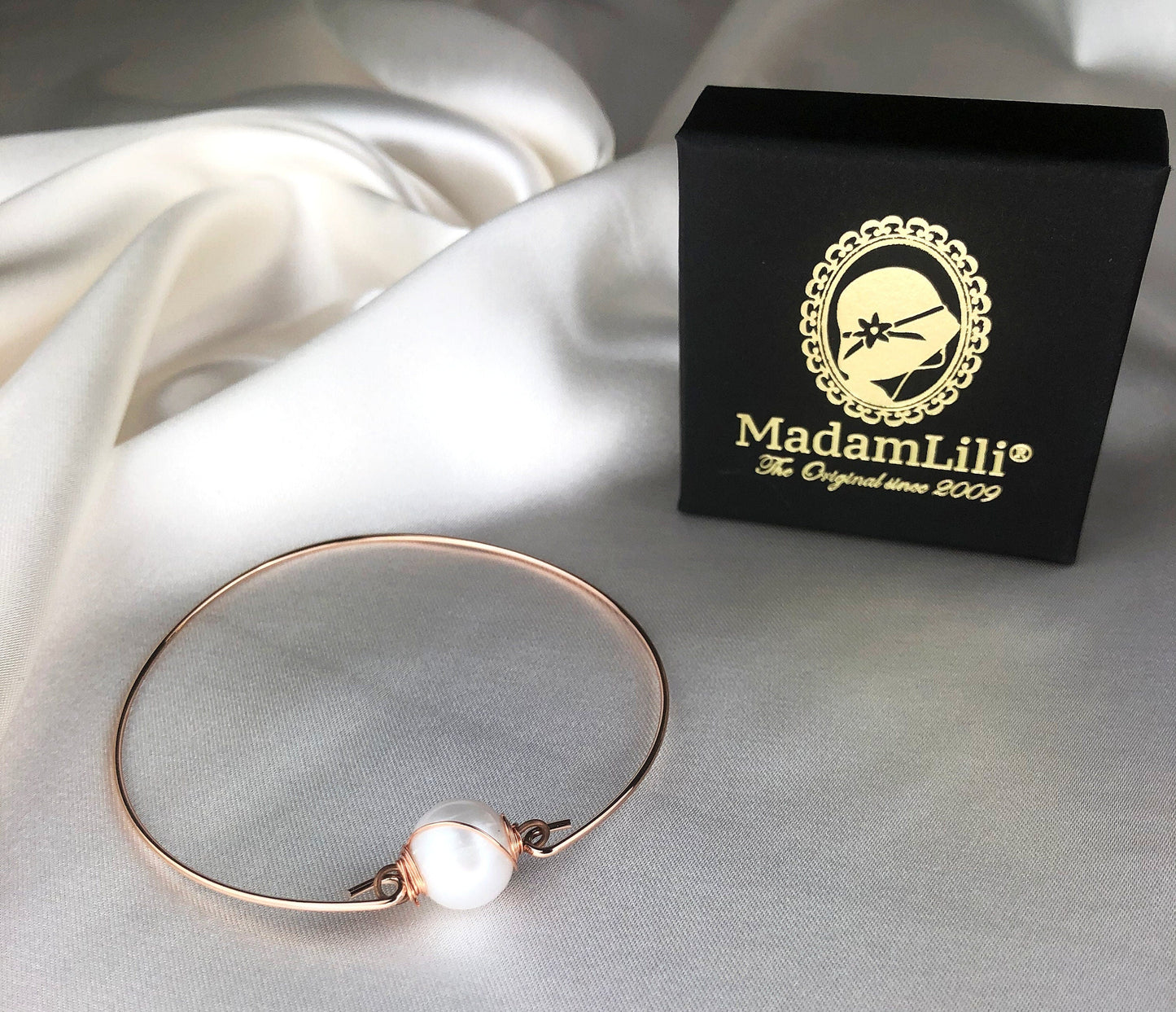 Freshwater Pearl Bangle - Rosegold Gold Plated Real Pearl Bridal…