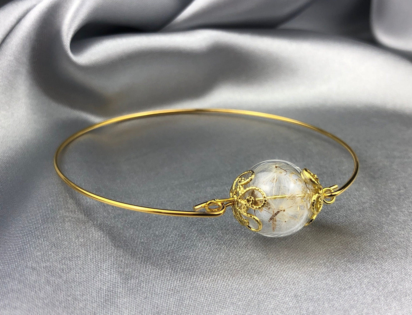 Dandelion Pust Floral Bangle - Gold Gold Plated Terarrium Jewelry…