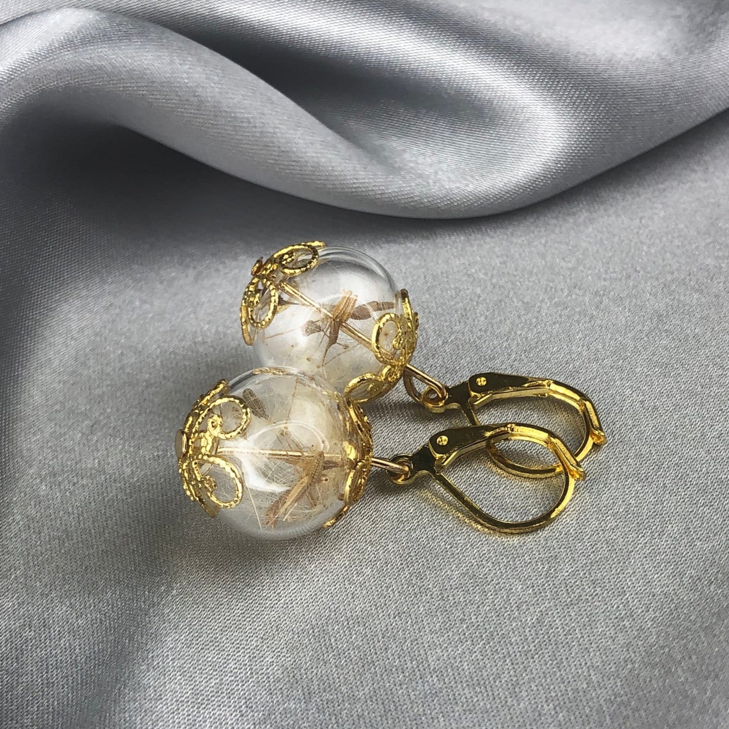 Real Dandelion Earrings - Golden Earrings with Dandelion Seeds — 71