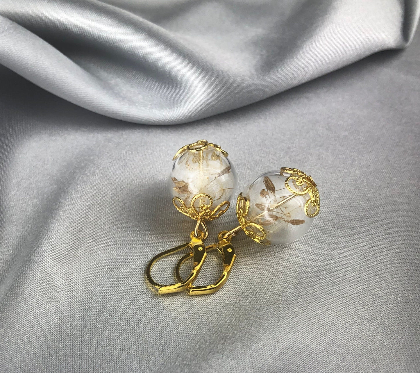 Real Dandelion Earrings - Golden Earrings with Dandelion Seeds — 71