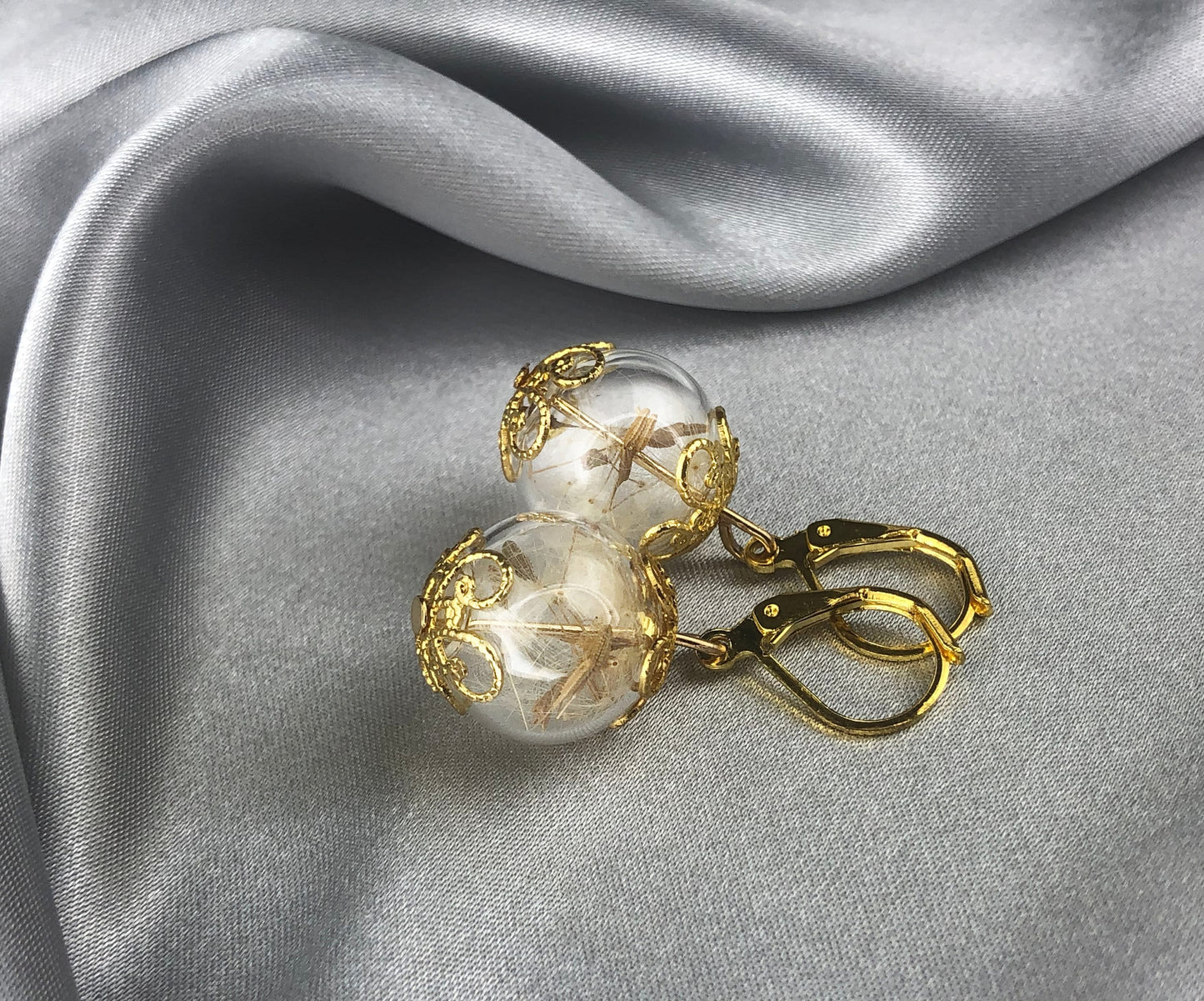 Real Dandelion Earrings - Golden Earrings with Dandelion Seeds — 71
