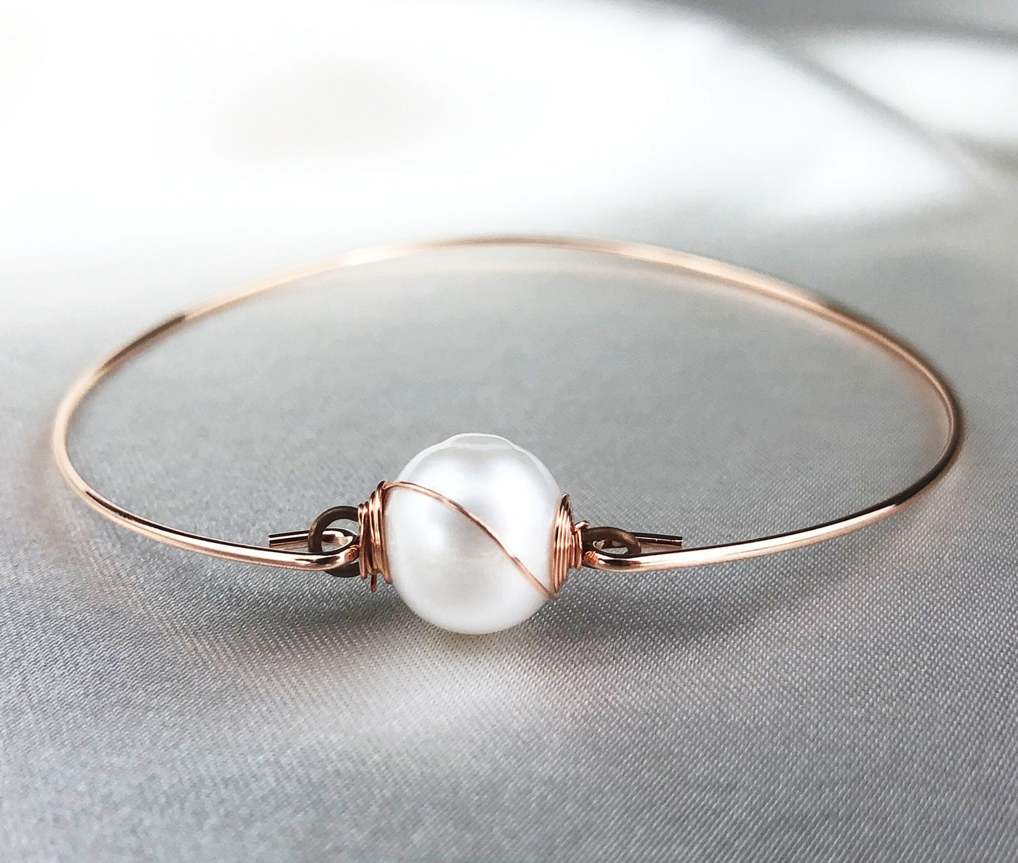 Freshwater Pearl Bangle - Rosegold Gold Plated Real Pearl Bridal…