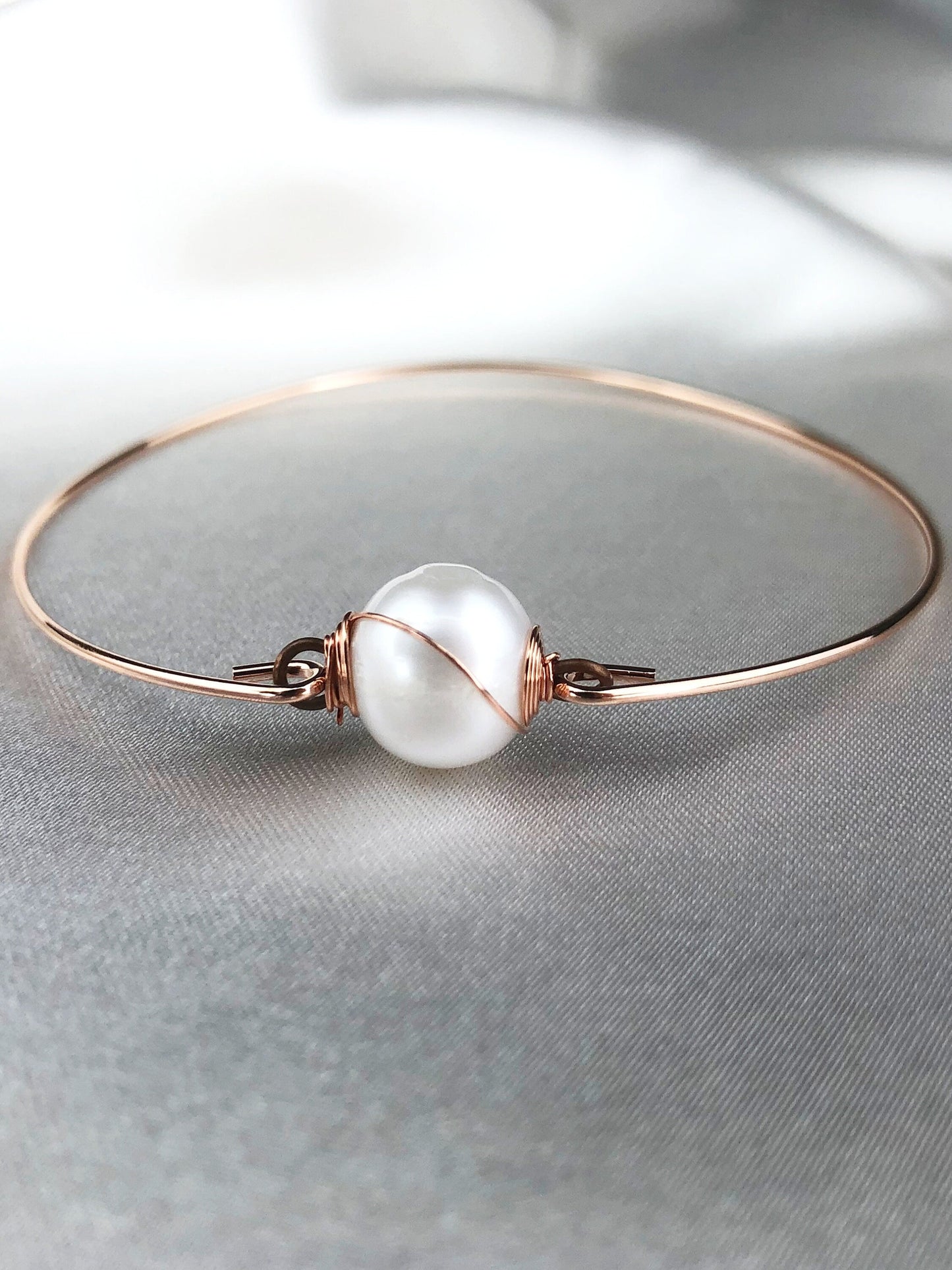Freshwater Pearl Bangle - Rosegold Gold Plated Real Pearl Bridal…