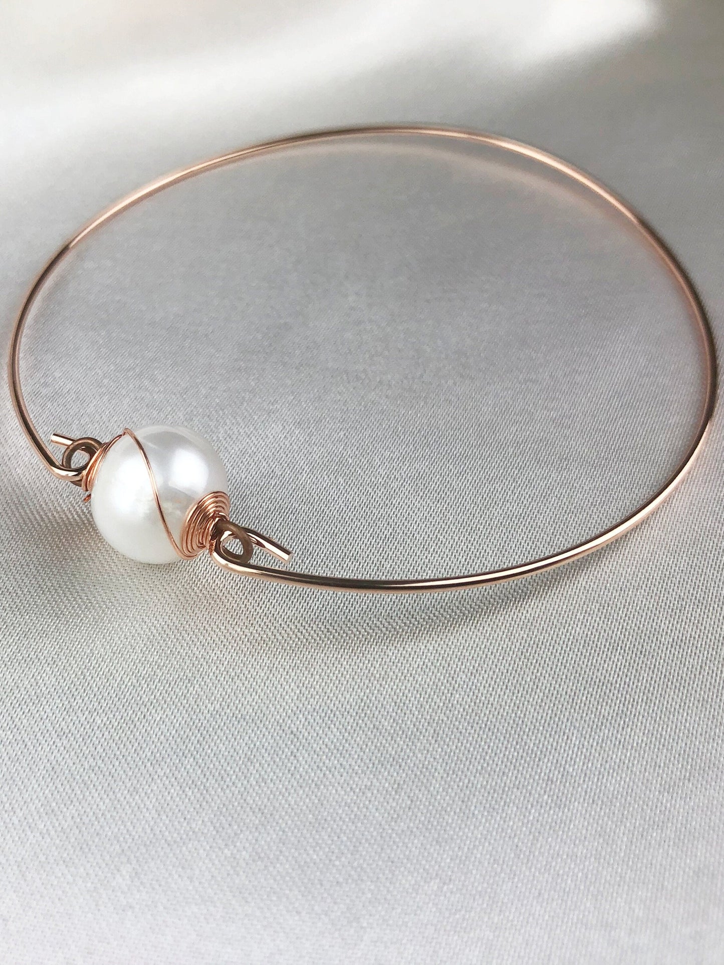 Freshwater Pearl Bangle - Rosegold Gold Plated Real Pearl Bridal…