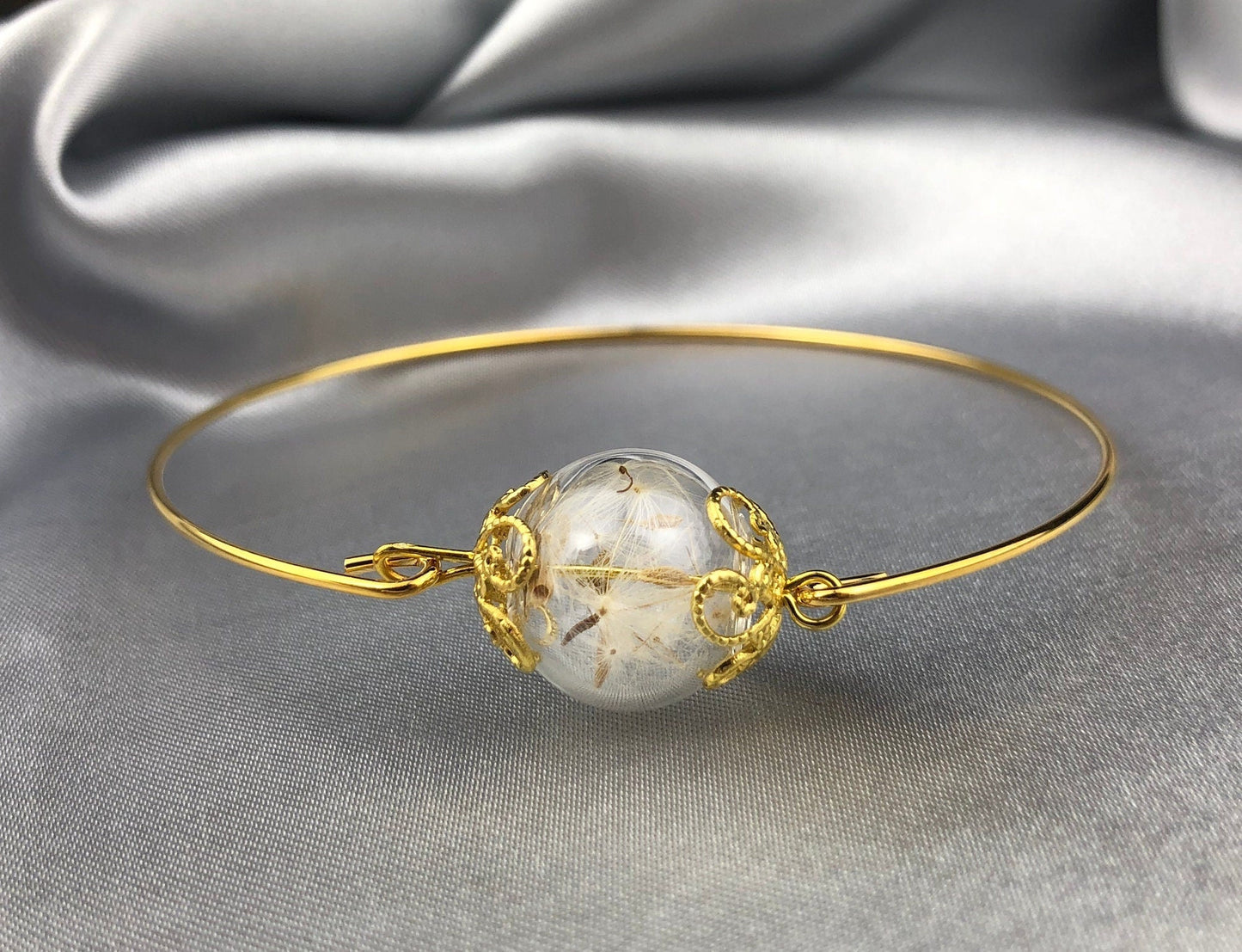 Dandelion Pust Floral Bangle - Gold Gold Plated Terarrium Jewelry…