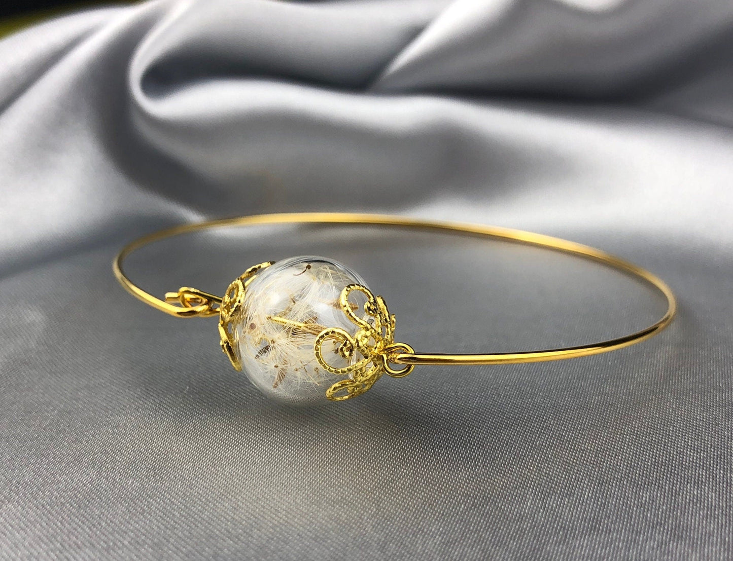 Dandelion Pust Floral Bangle - Gold Gold Plated Terarrium Jewelry…