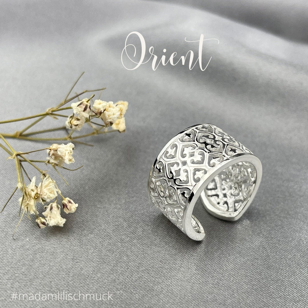 Ornamental 925 Sterling Silver Ring in Orient Style - Size…