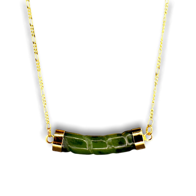 Jade Stab Gold Chain - 925 Sterling Gold Plated Crystal Green Gem…