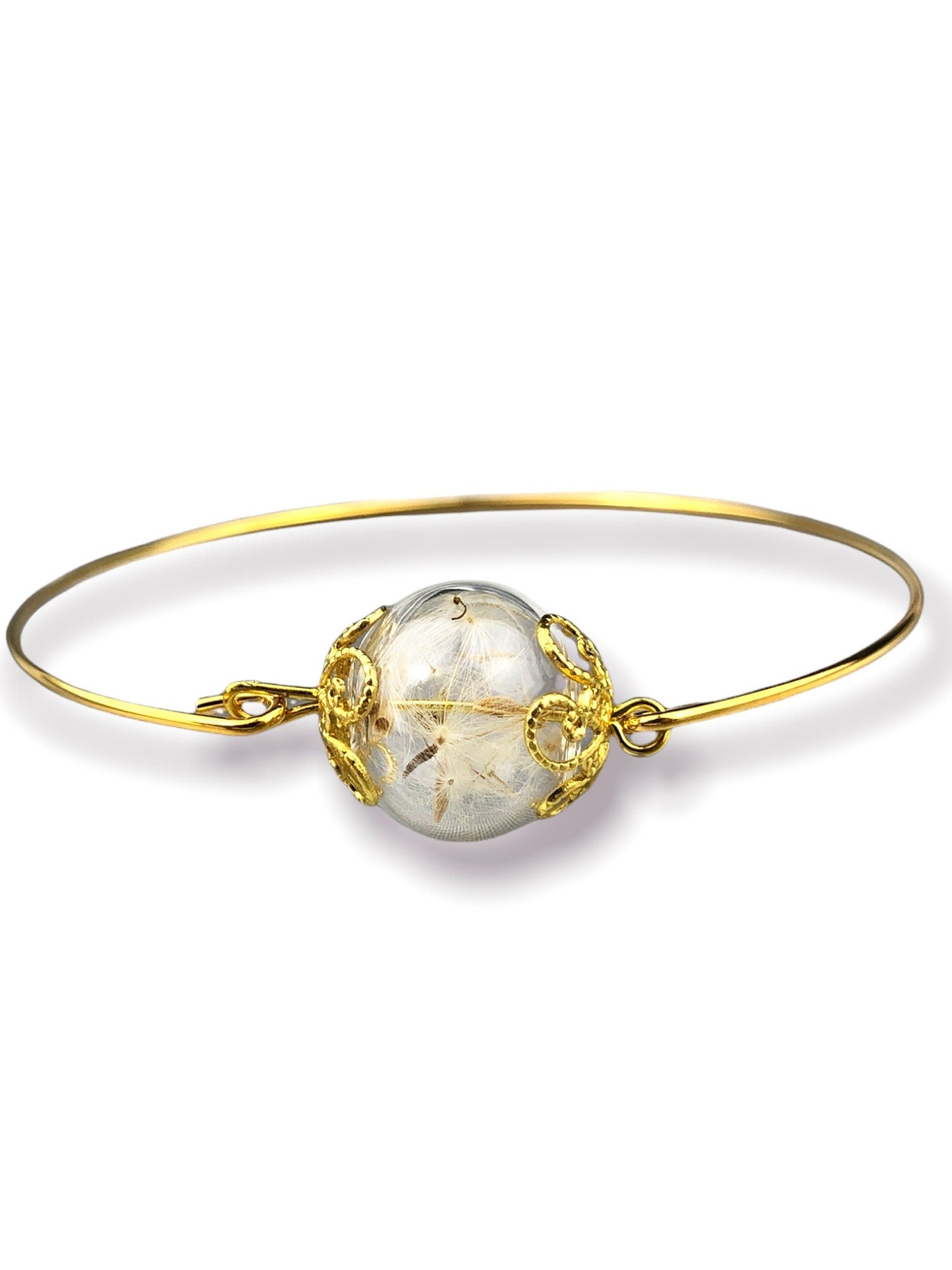 Dandelion Pust Floral Bangle - Gold Gold Plated Terarrium Jewelry…