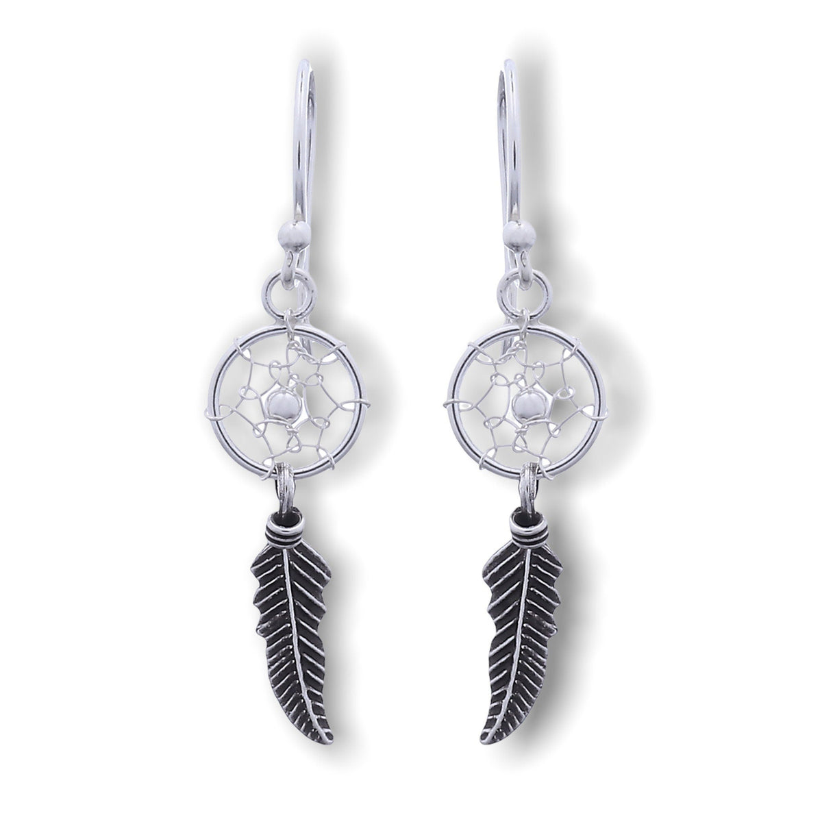 Dreamcatcher Earrings - 925 Sterling Silver Tribal Boho Shaman Native American Jewelry - OHR925-42